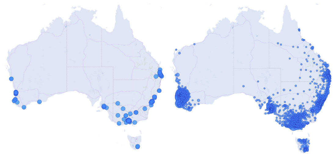 Locations of builders and houses using Constructive Software across Australia