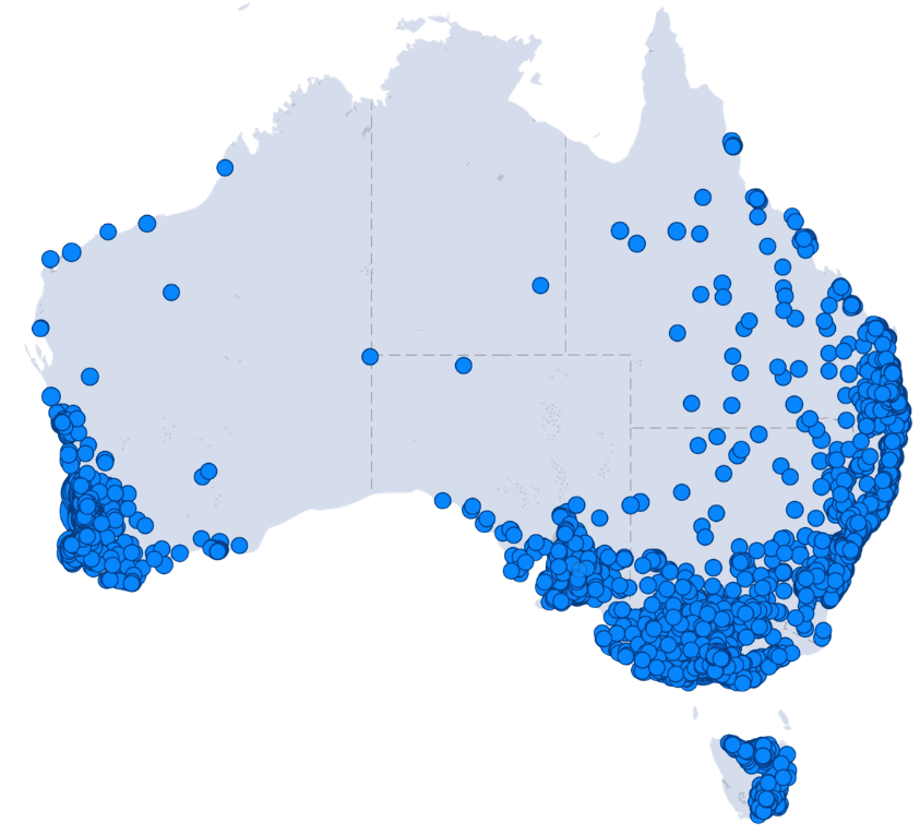 Locations of builders' houses using Constructive Software across Australia