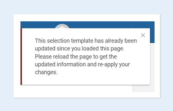selection template already updated dialogue box message